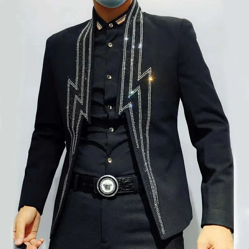 Herren Blazer Jacke mit Strass und Reißverschluss