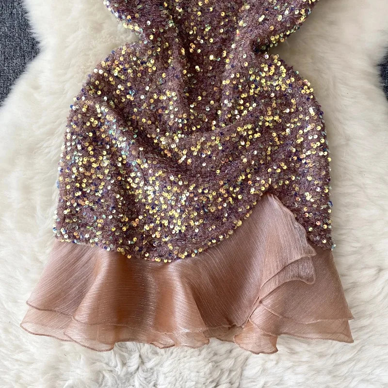Paillettenkleid mit Trägern in Rosa Violett