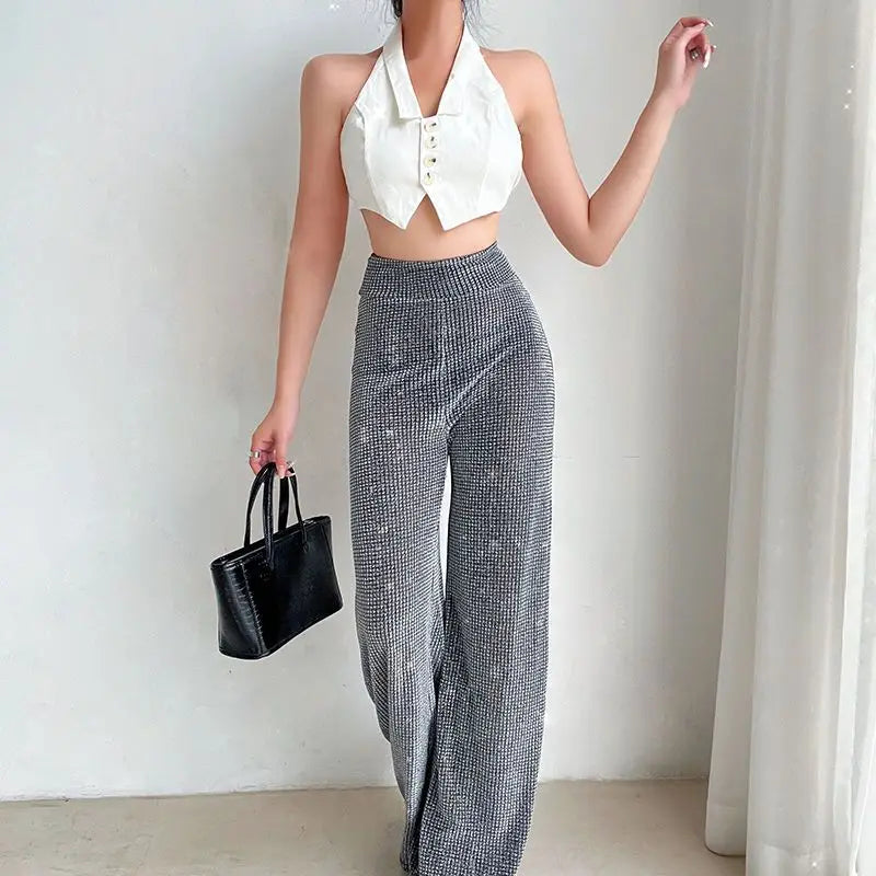 Paillettenhose Grau Damen