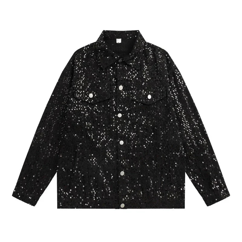 Schwarze Jeansjacke mit Pailletten für Herren