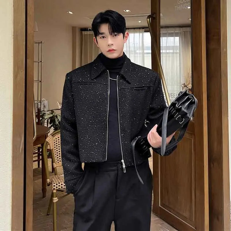 Schwarze Paillettenjacke Herren mit Reißverschluss