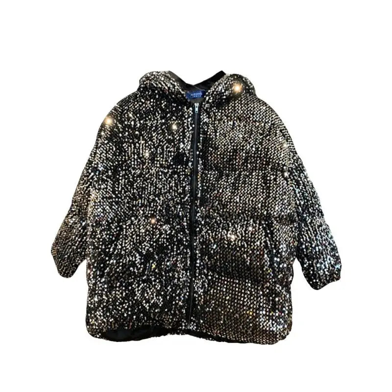 Schwarze Pailletten Herren Steppjacke