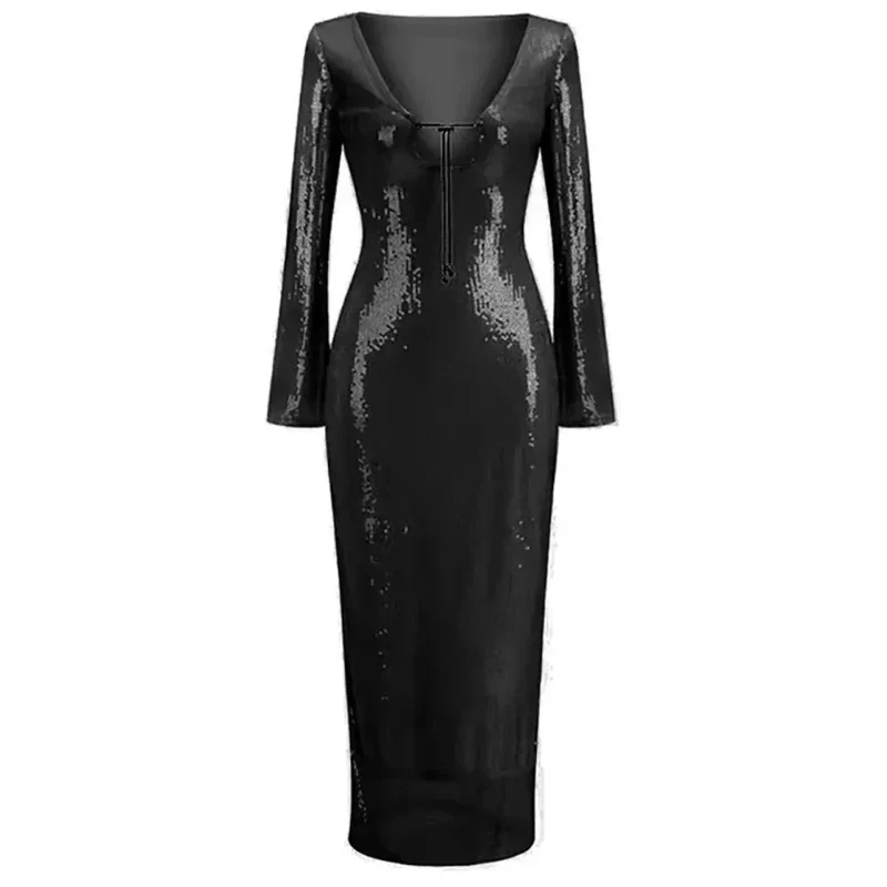 Langes Pailletten-Kleid mit Schnürung am Brustbereich