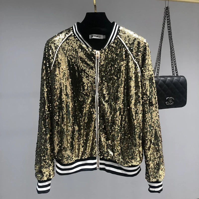 Herren Pailletten Jacke Bomber Baseball