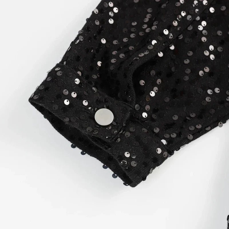Schwarze Jeansjacke mit Pailletten für Herren