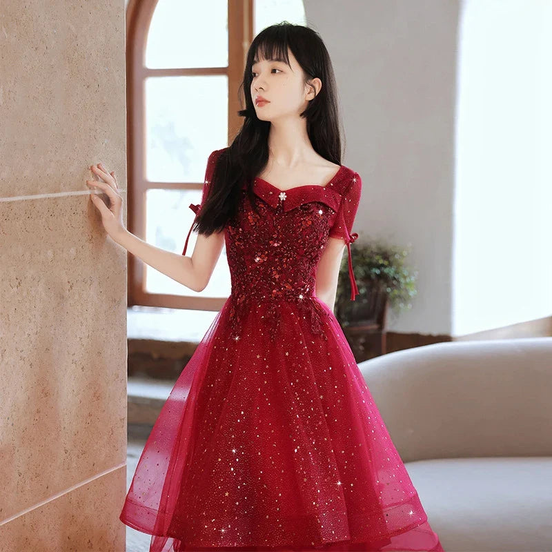 Rote Pailletten Tüll Abendkleid