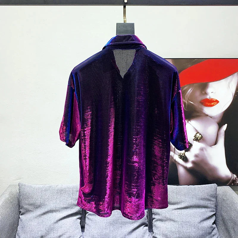 Transparente Herren Paillettiert Glänzende Hemd