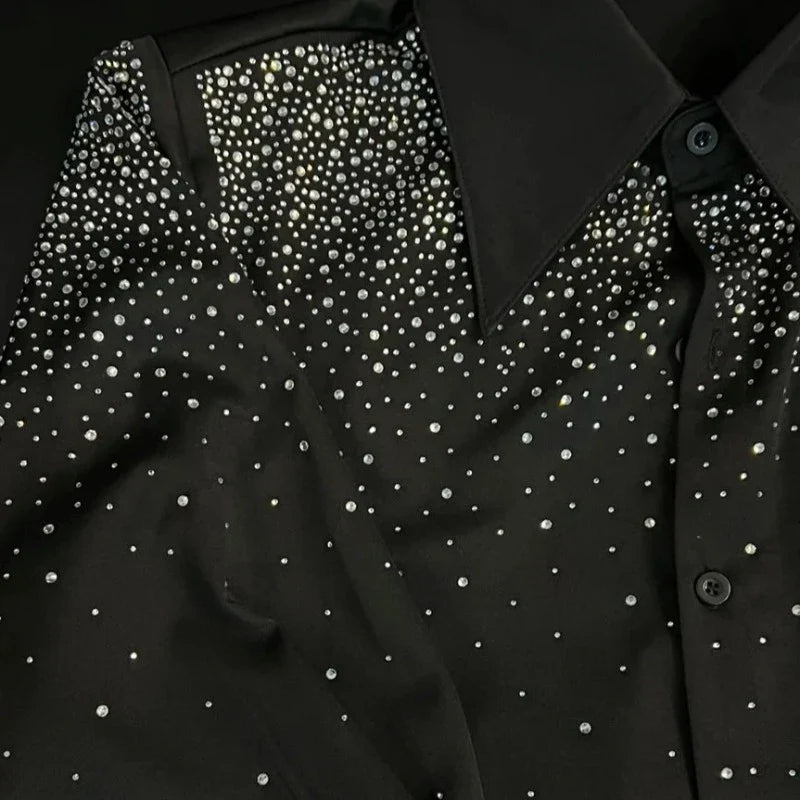 Schwarzes Hemd mit Strass für Herren