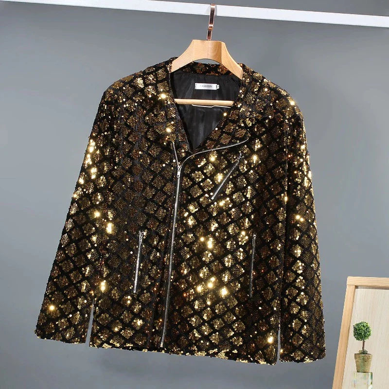 Herren Pailletten Jacke mit Reißverschluss