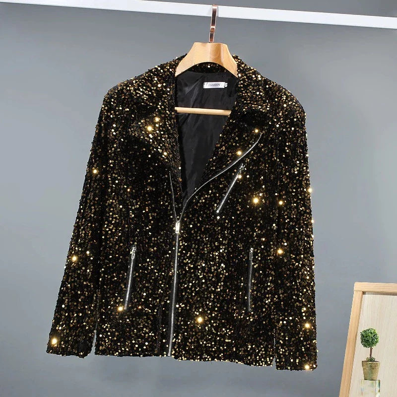 Herren Pailletten Jacke mit Reißverschluss