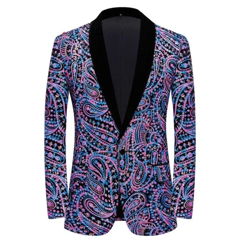 Herren Blazer Jacke Pailletten Samt