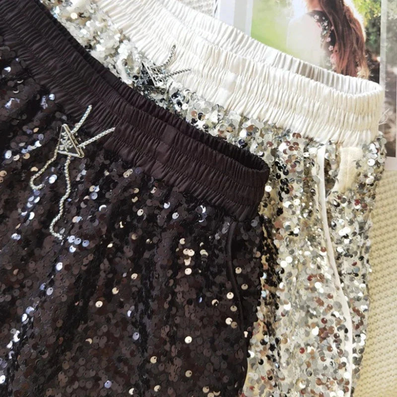 Kurzes Pailletten-Sporttop für Damen