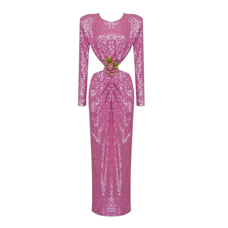 Pailletten-Kleid mit Rückenausschnitt und Blumen