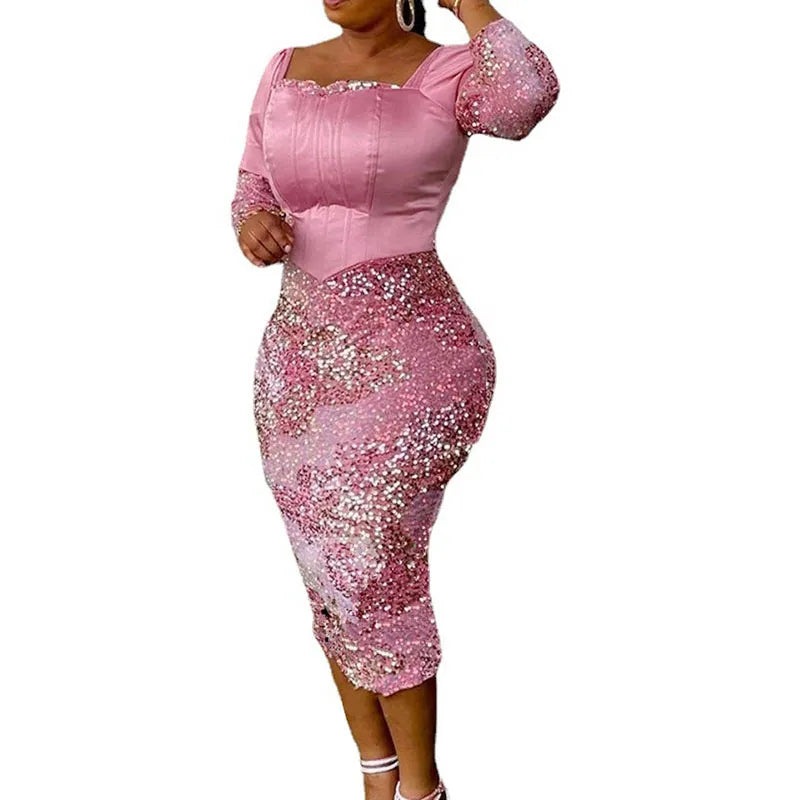 Robe Rosa mit Pailetten Spitzen-Bustier aus Satin