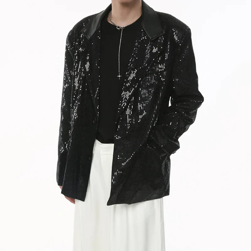 Herren Blazer Jacke mit Pailletten Schwarz