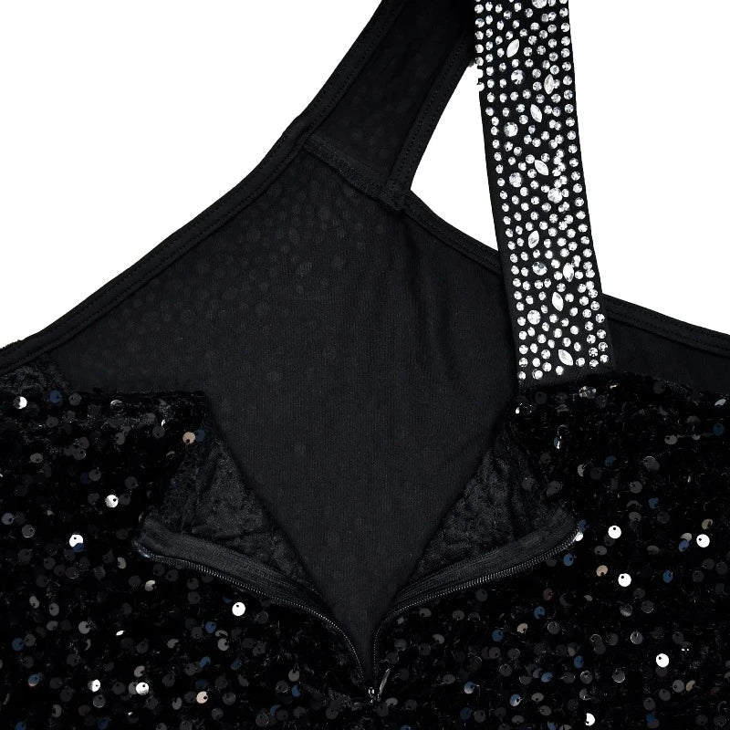 Lange Abendrobe mit Strass und Pailletten, mit Schlitz