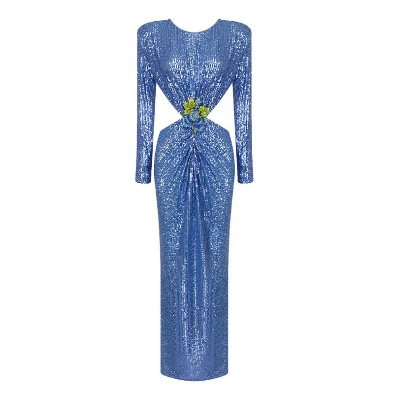 Pailletten-Kleid mit Rückenausschnitt und Blumen