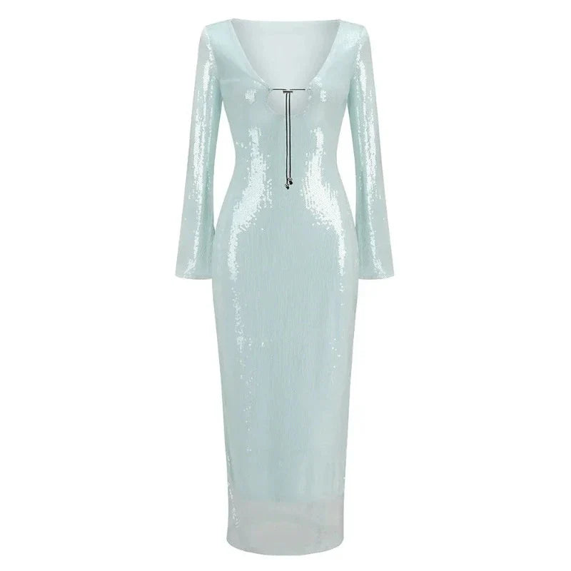 Langes Pailletten-Kleid mit Schnürung am Brustbereich