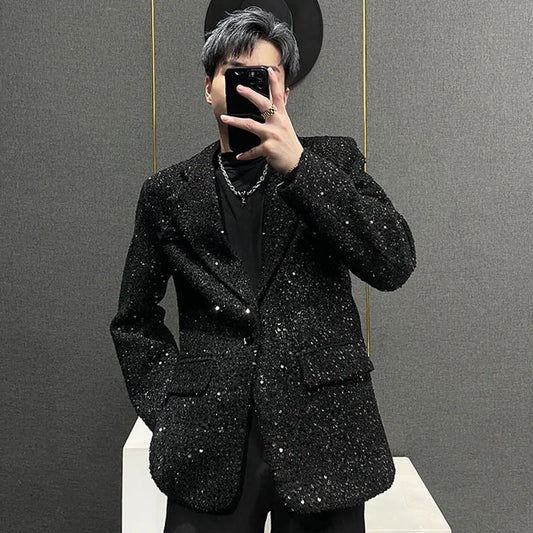 Herren Glitzer-Blazer Jacke Schwarz und Weiß