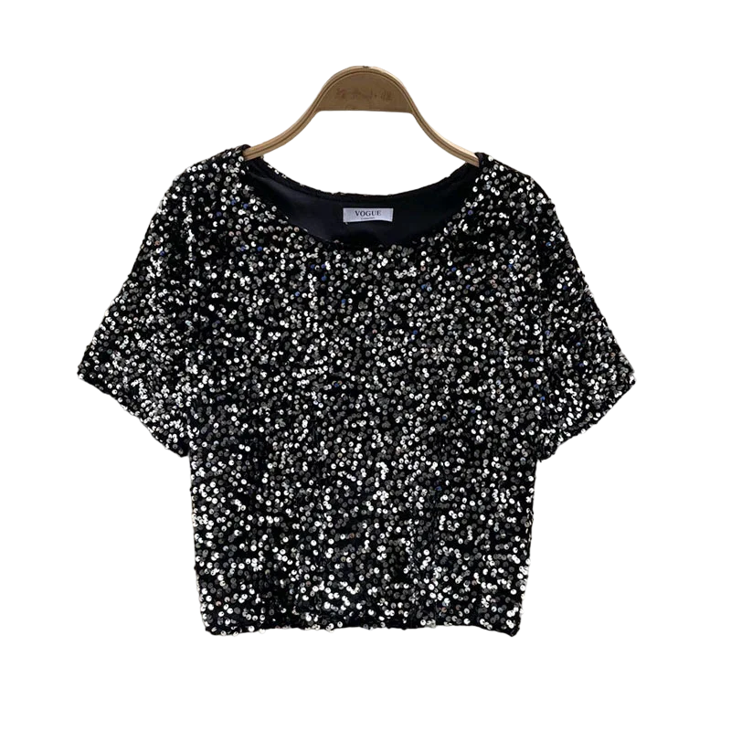 Kurzes Pailletten-T-Shirt für Damen