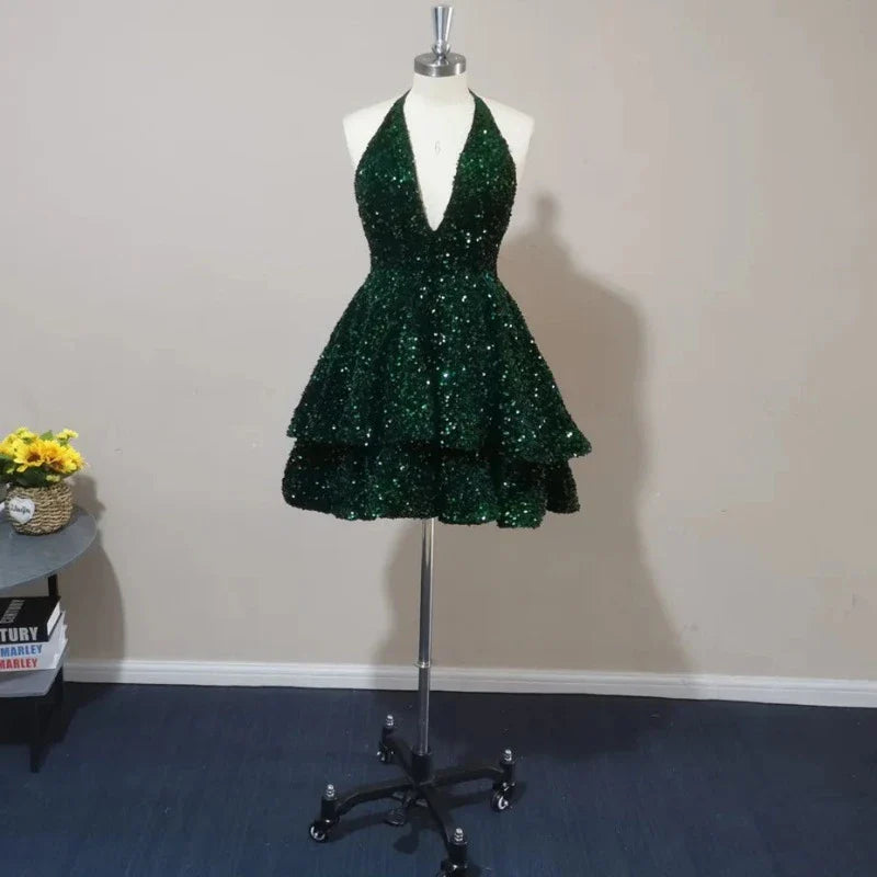 Sexy Pailletten Kleid Halsband