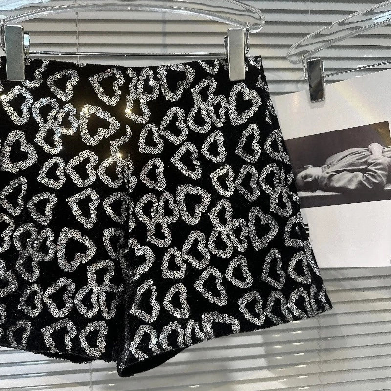Kurze Pailletten Herz Schwarz