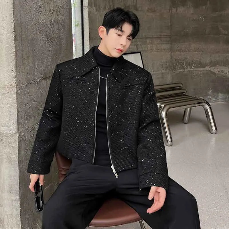 Schwarze Paillettenjacke Herren mit Reißverschluss