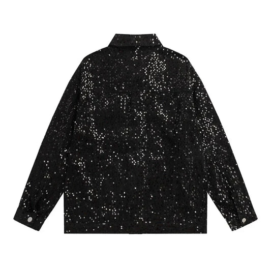 Schwarze Jeansjacke mit Pailletten für Herren