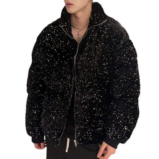 Beregnete gesteppte Paillettenjacke Schwarz für Herren