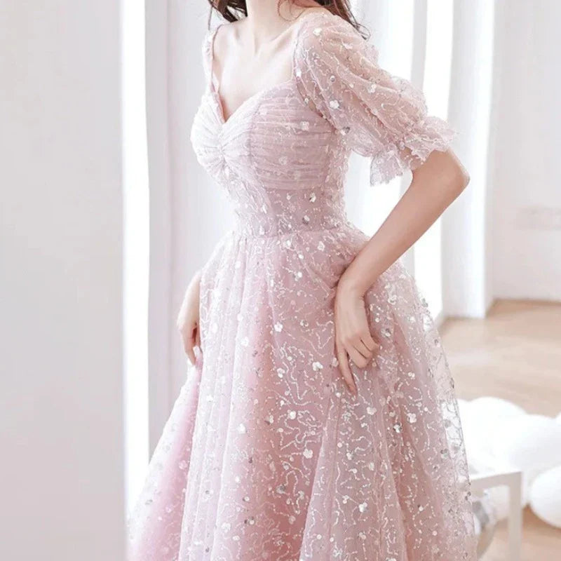 Rosafarbenes Pailletten-Tüll-Kleid