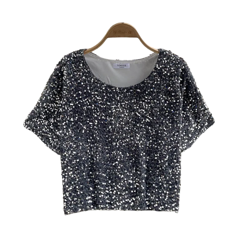 Kurzes Pailletten-T-Shirt für Damen