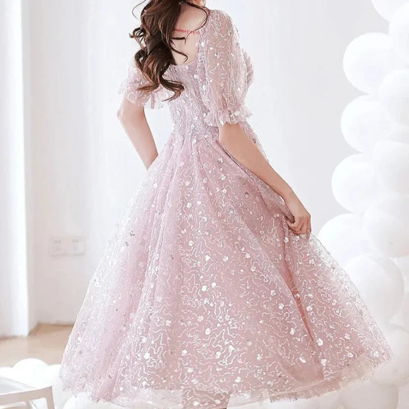 Rosafarbenes Pailletten-Tüll-Kleid