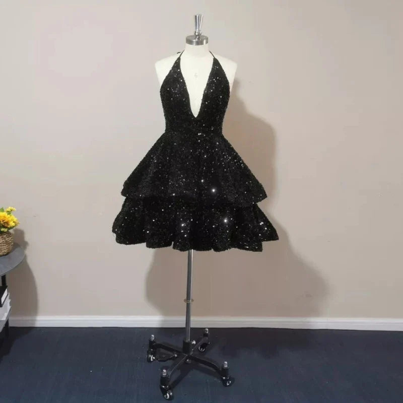 Sexy Pailletten Kleid Halsband