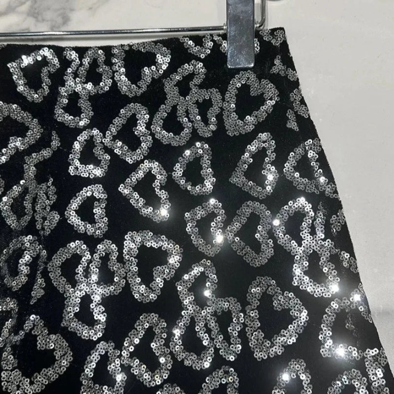 Kurze Pailletten Herz Schwarz