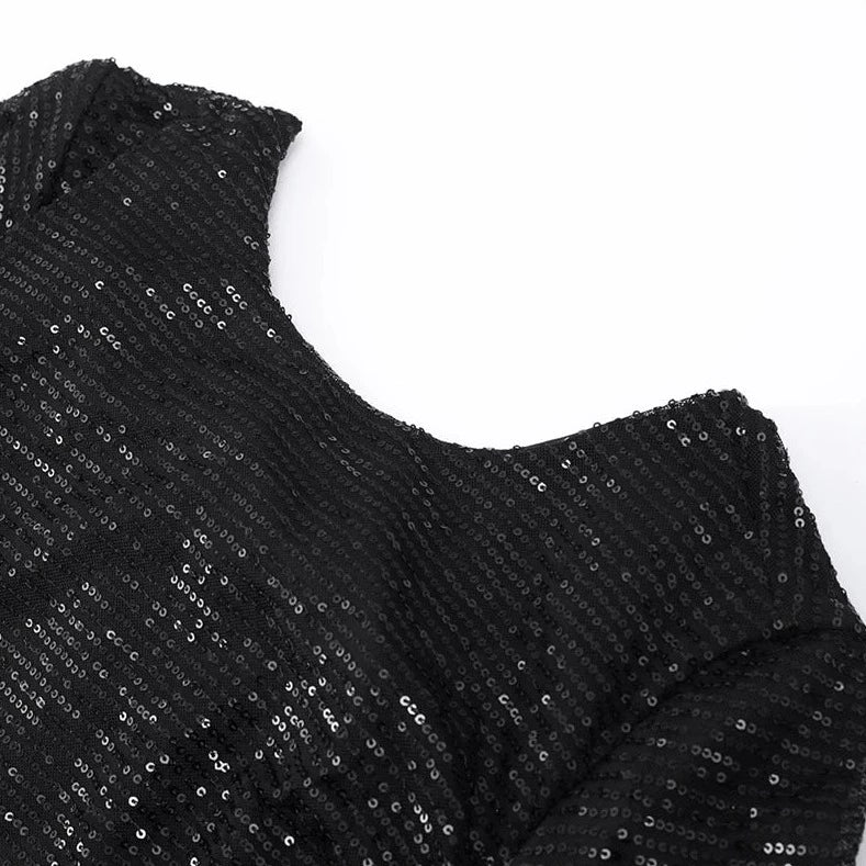 Abendkleid Schwarz Pailletten Rücken Schleife