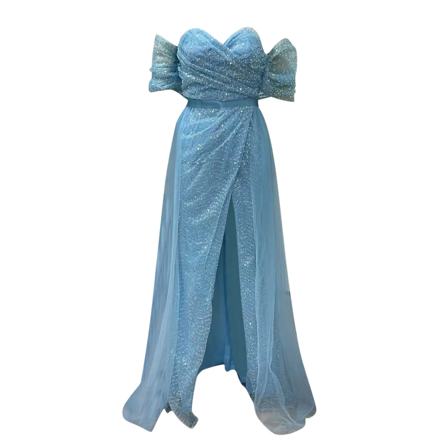 Blaue Pailletten-Kleider mit freiem Schulterdesign