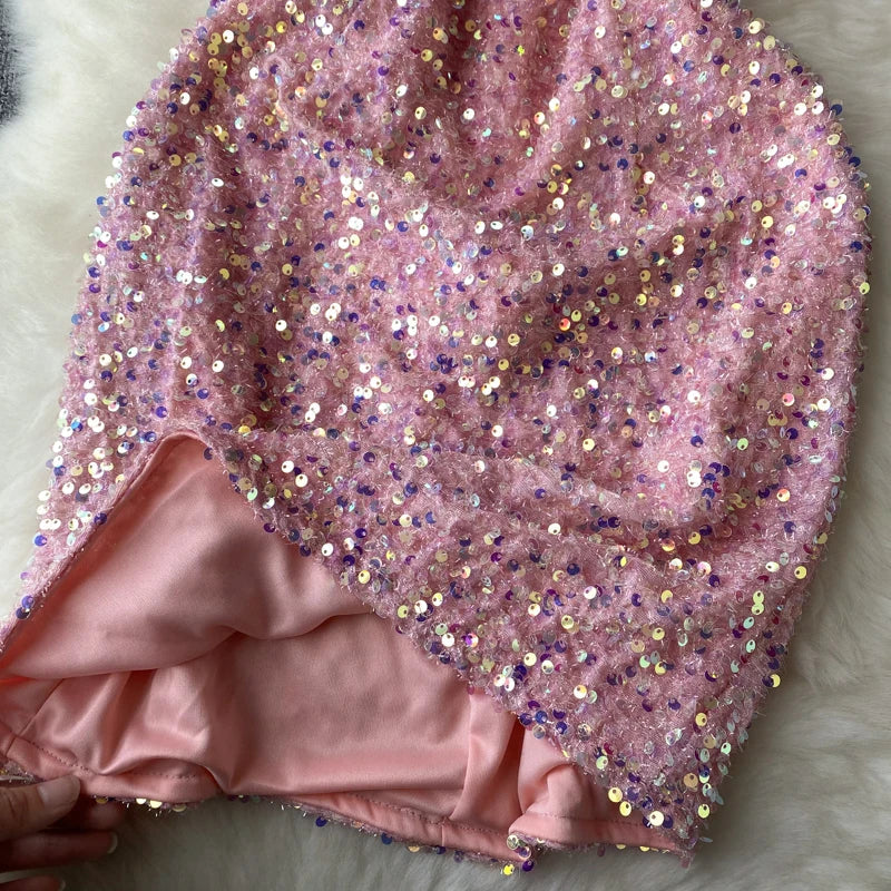 Kleid Pailletten Rosenknoten