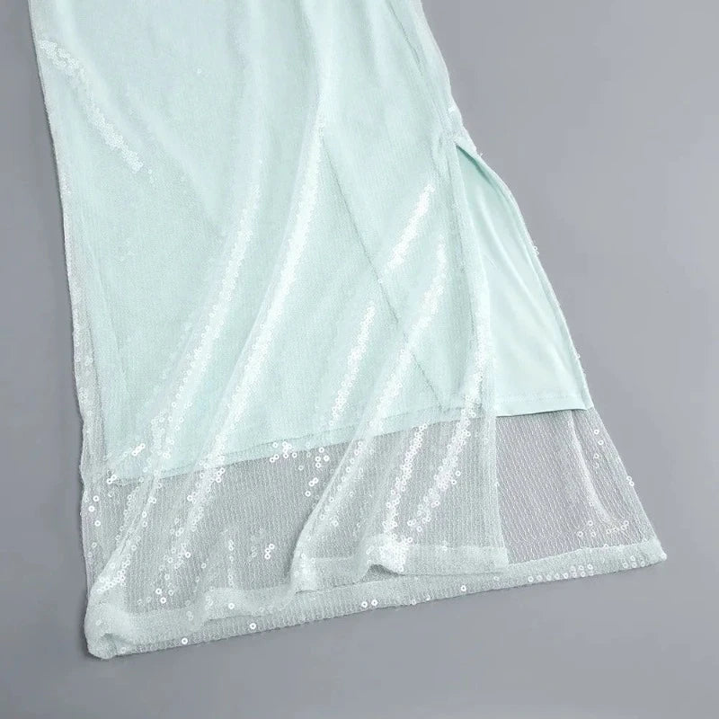 Langes Pailletten-Kleid mit Schnürung am Brustbereich