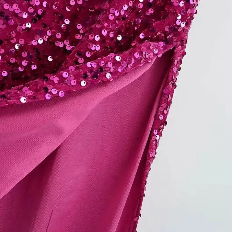 Tüllkleid mit Pailletten, rosa, mit Schlitz und Trägern