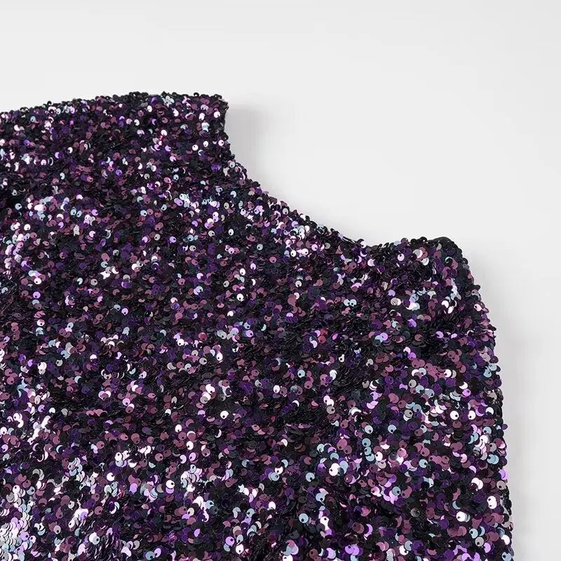 Damen Paillettenkleid Rückenfrei Violett