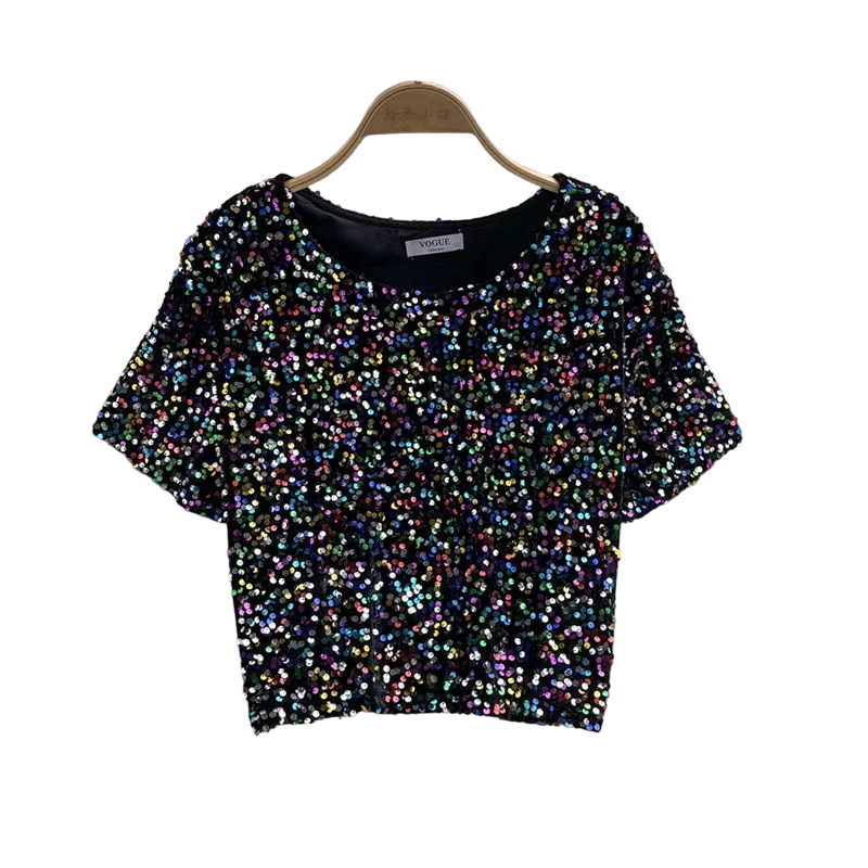 Kurzes Pailletten-T-Shirt für Damen