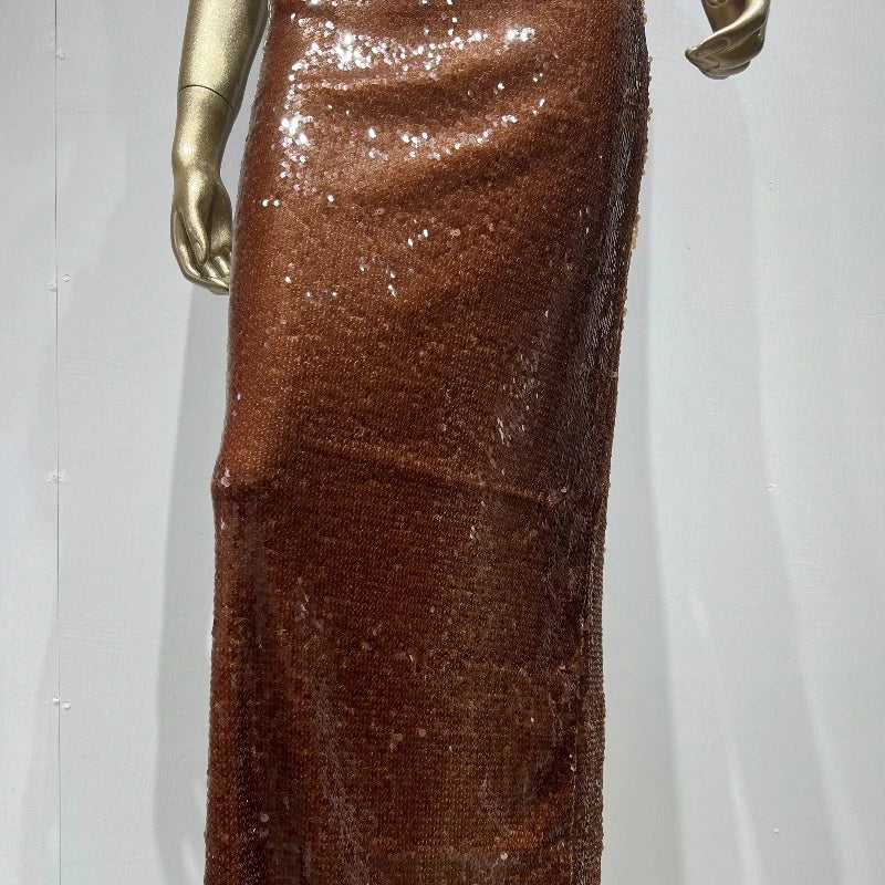 Braune Pailletten-Kleid mit Trägern