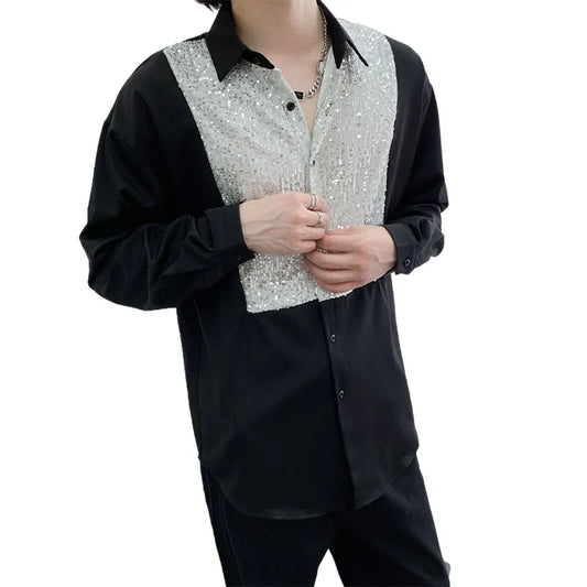 Schwarzes Paillettenhemd Beige