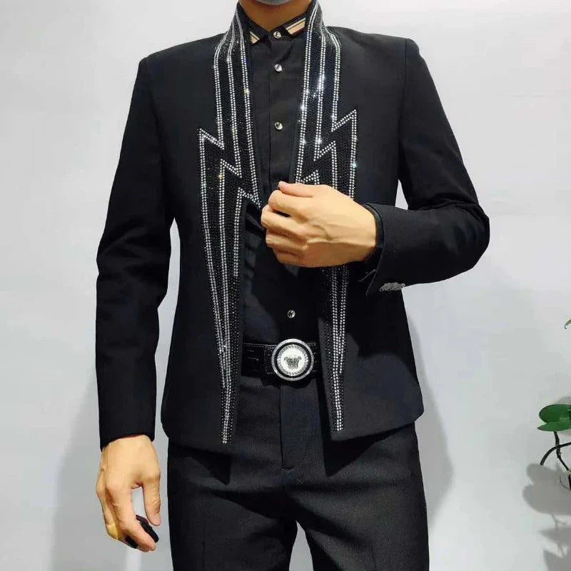 Herren Blazer Jacke mit Strass und Reißverschluss