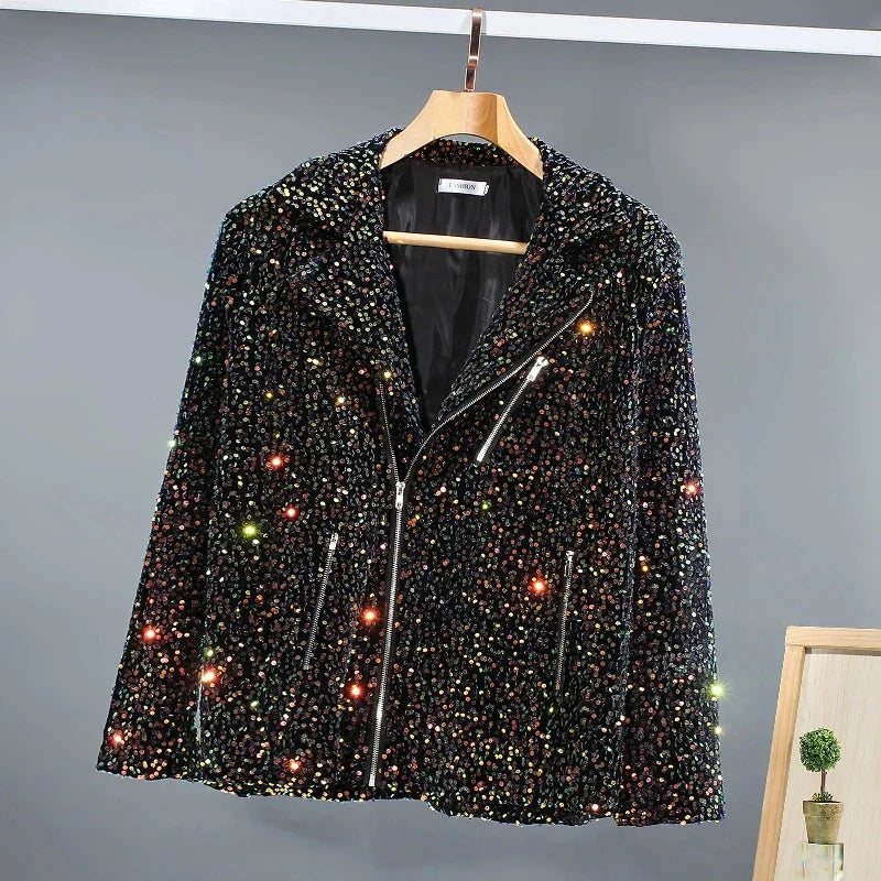 Herren Pailletten Jacke mit Reißverschluss