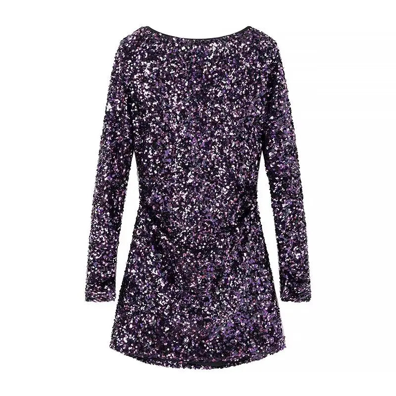 Damen Paillettenkleid Rückenfrei Violett