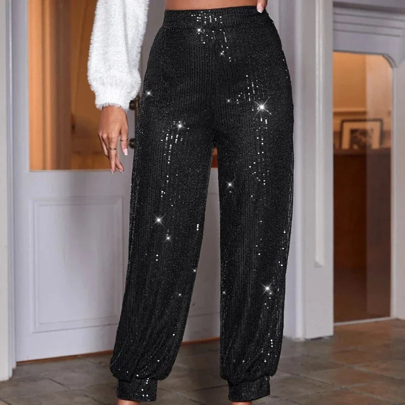 Damen Paillettenhose Schwarz