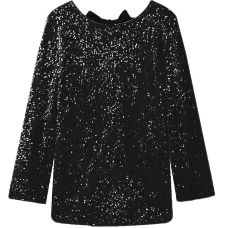 T-Shirt Pailletten Schleifen-Design Damen