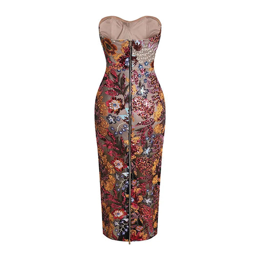 Bustier-Kleid mit Blumen, Pailletten und transparentem Design