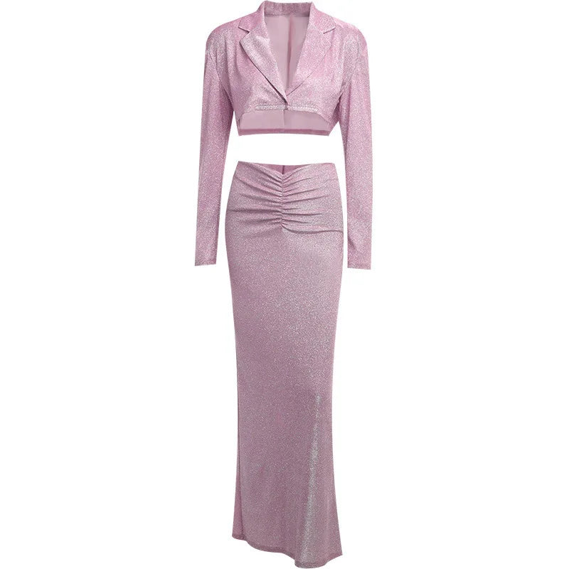 Ensemble Oberteil und Kleid mit Pailletten